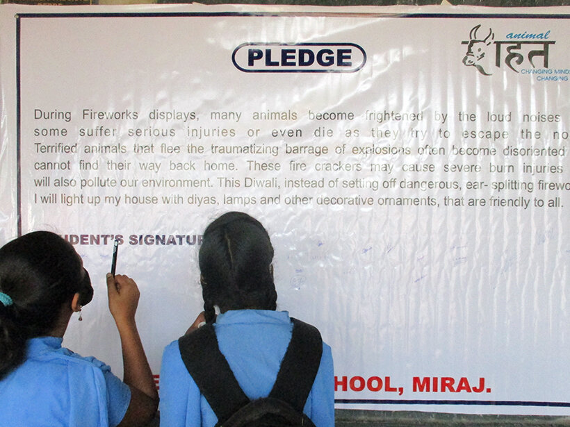 Children pledge to be kind to animals.