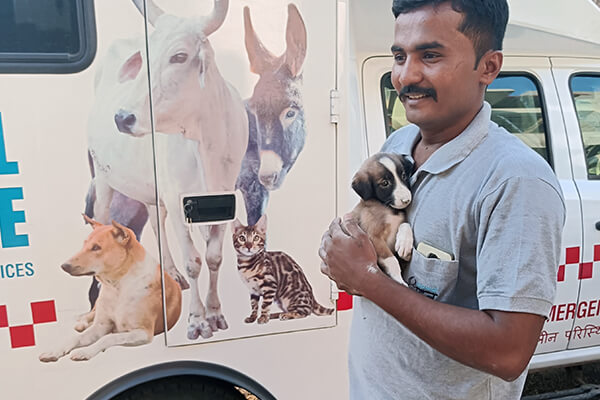 After rescuing the puppy from the chamber, Animal Rahat reunited him with his family.