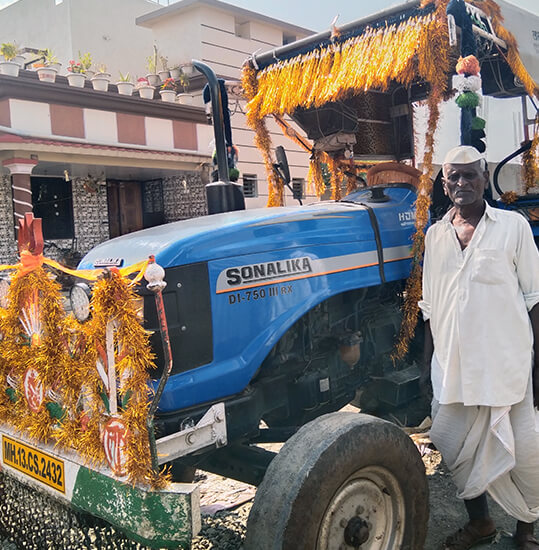 This farmer has replaced two bullocks with this tractor, thanks to Animal Rahat’s work to make bullocks’ lives better.