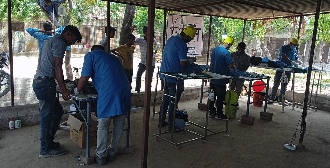 This image shows veterinarians and assistants sterilizing dogs in Ranapur village.